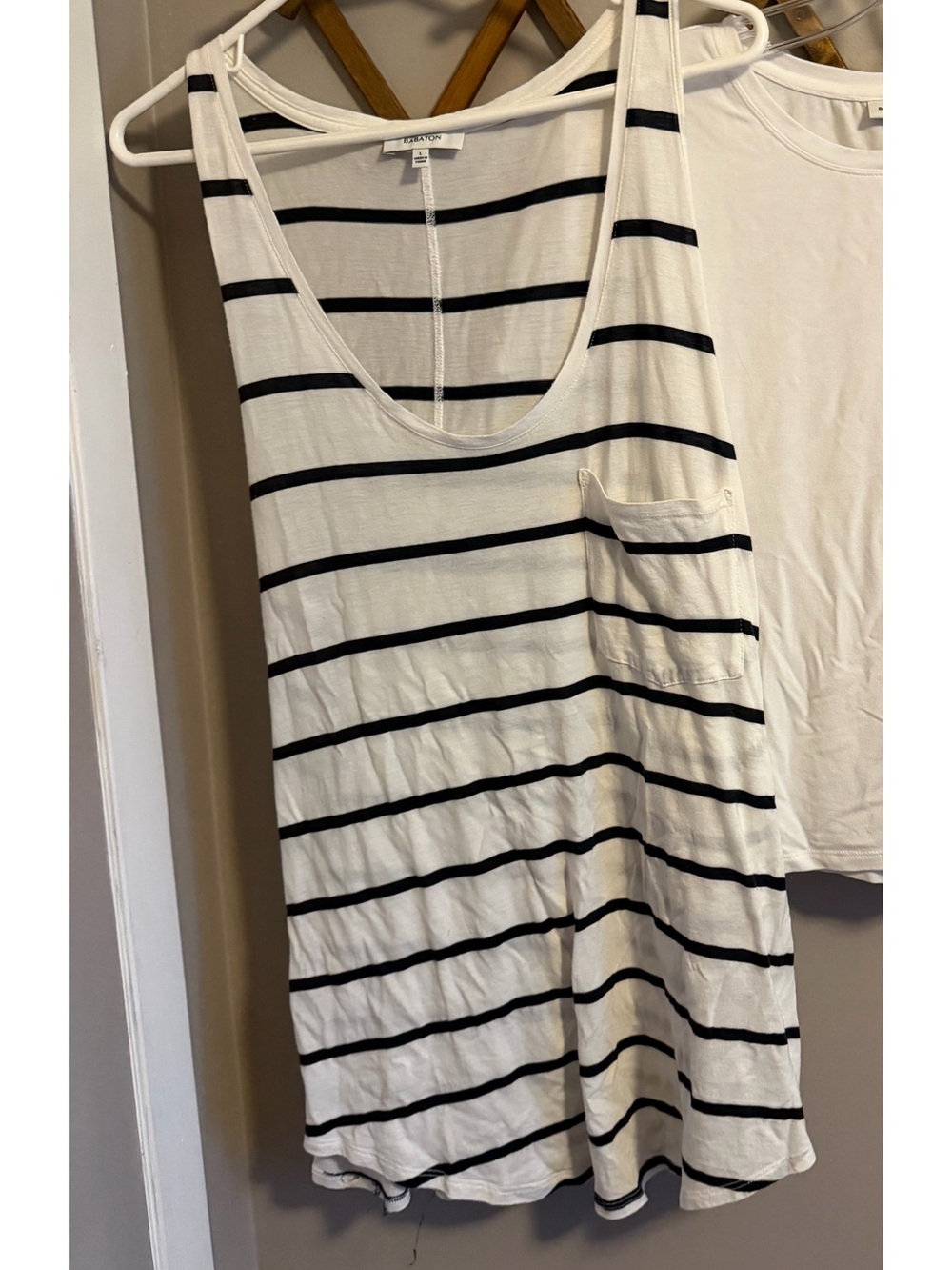 Babaton Striped Scoop Neck longline Tank Top with Pocket L